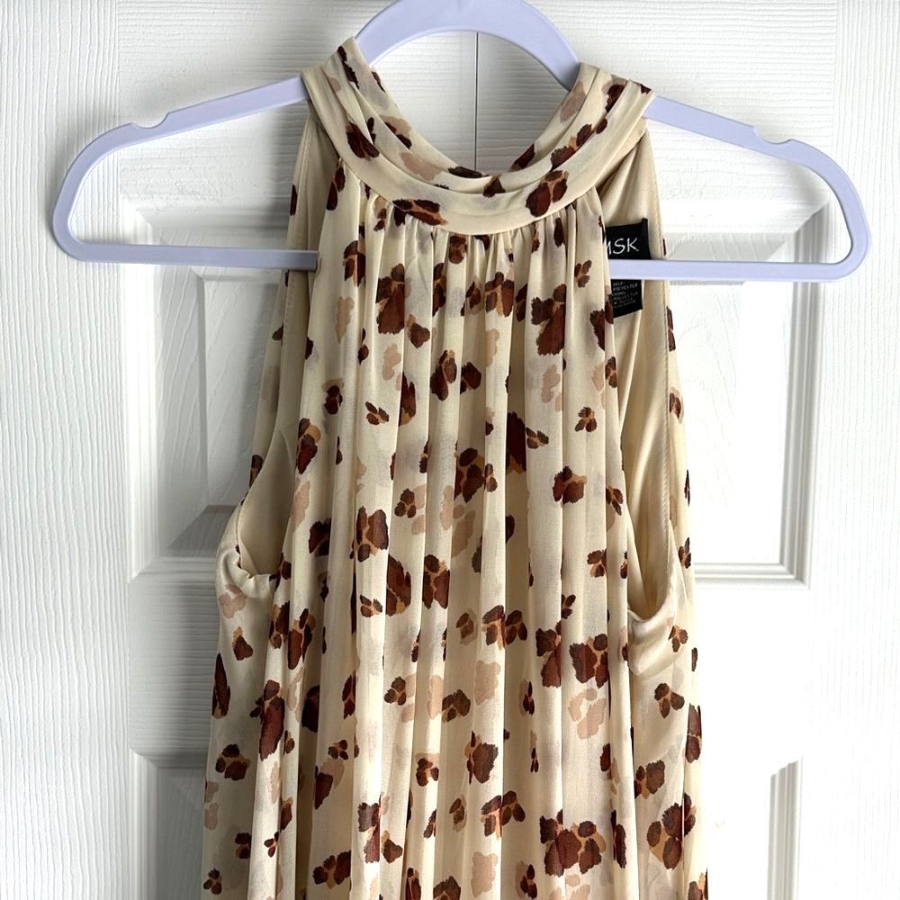 MSK Womens S Jumpsuit Wide Leg Palazzo Halter Tie Neck Brown Cream Animal Print